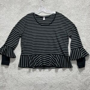 Free People‎ We The Free Top Women's Small Black Striped Sweatshirt Long Sleeve